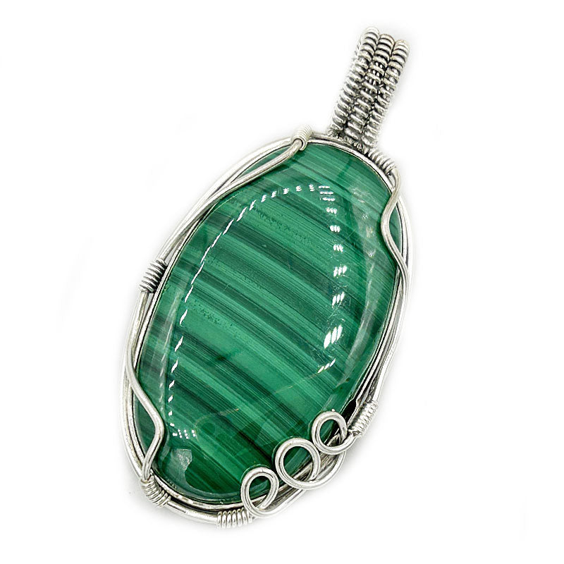 big malachite silver gemstone pendant