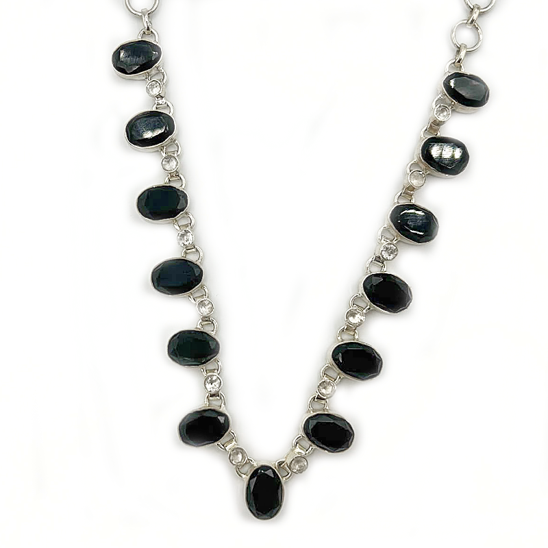 black onyx clear quartz sterling silver gemstone necklace