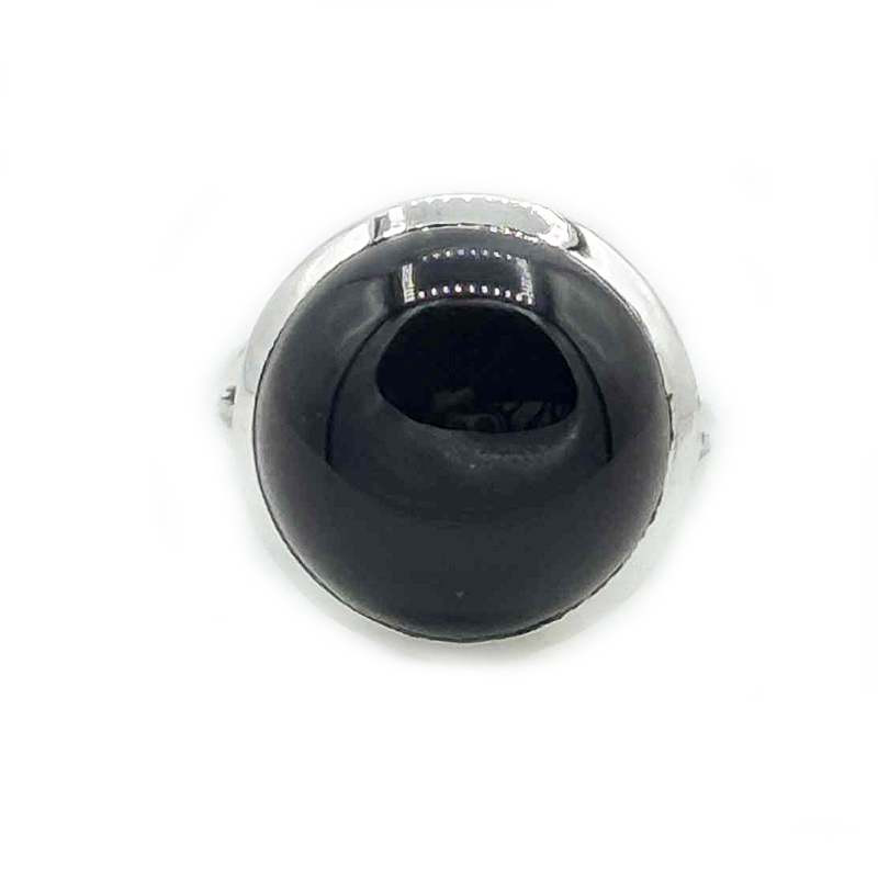 round black onyx sterling silver ring