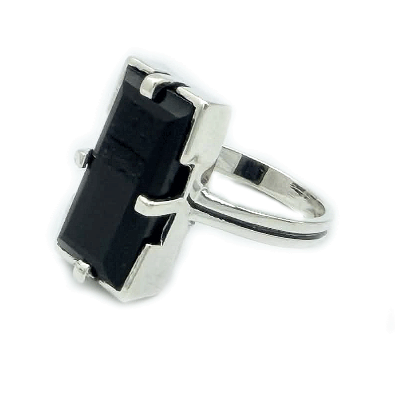black onyx emerald cut sterling silver gemstone ring
