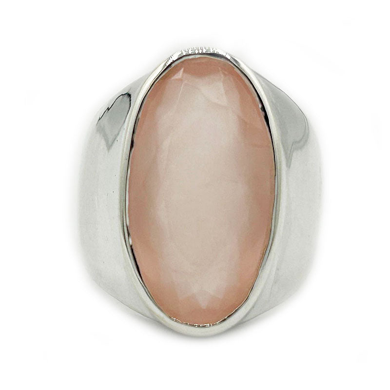 large rose quartz sterling silver gemstone ring