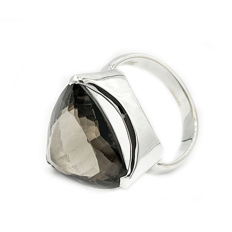 teardrop smoky quartz silver gemstone ring