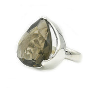 teardrop smoky quartz silver gemstone ring