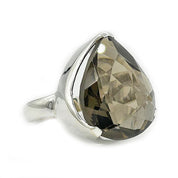 teardrop smoky quartz silver gemstone ring