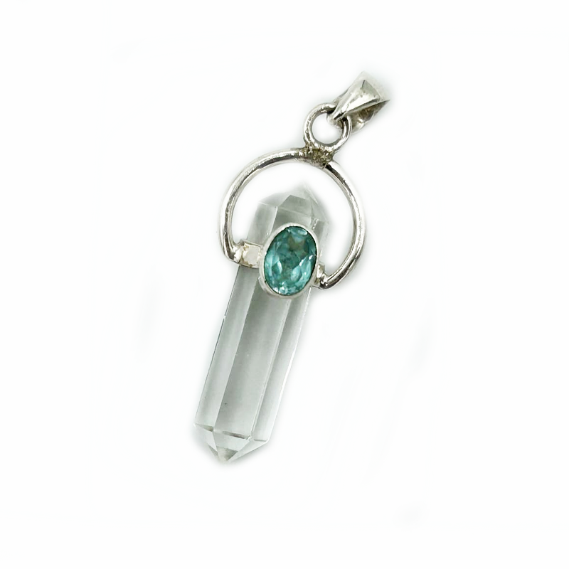 blue topaz clear quartz sterling silver gemstone necklace