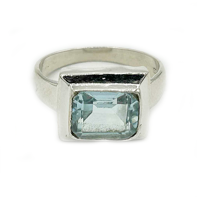 blue topaz emerald cut sterling silver gemstone ring