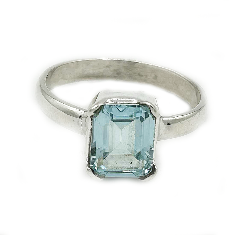 blue topaz emerald cut sterling silver gemstone ring