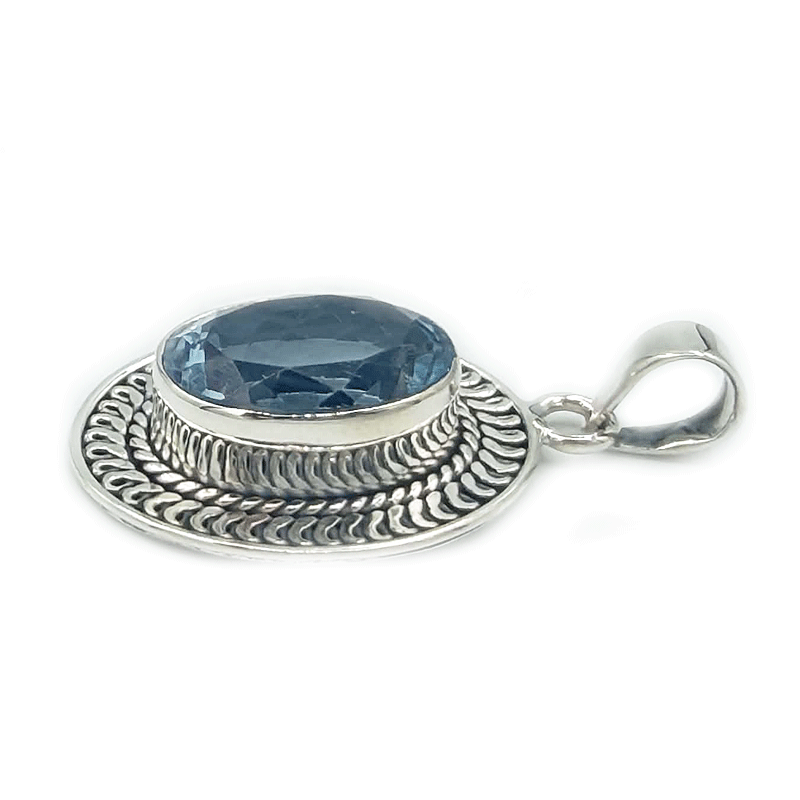 blue topaz oval sterling silver gemstone pendant