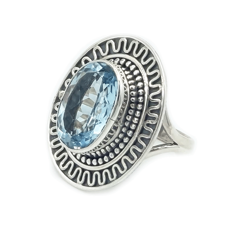blue topaz oval sterling silver gemstone ring