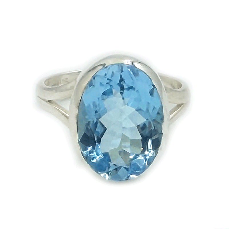 oval blue topaz sterling silver gemstone ring
