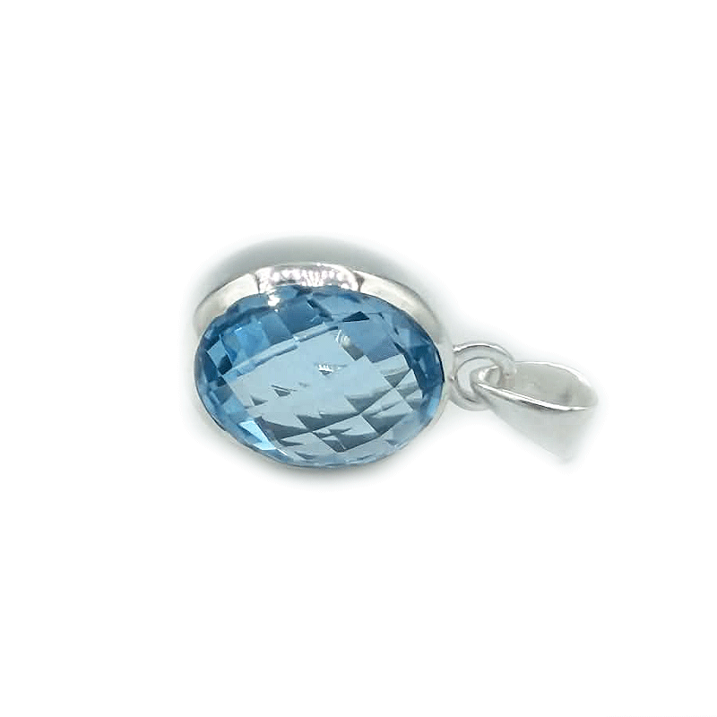 oval checkercut sterling silver gemstone pendant