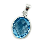 oval checkercut sterling silver gemstone pendant