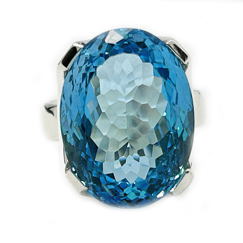 big swiss blue topaz silver gemstone ring
