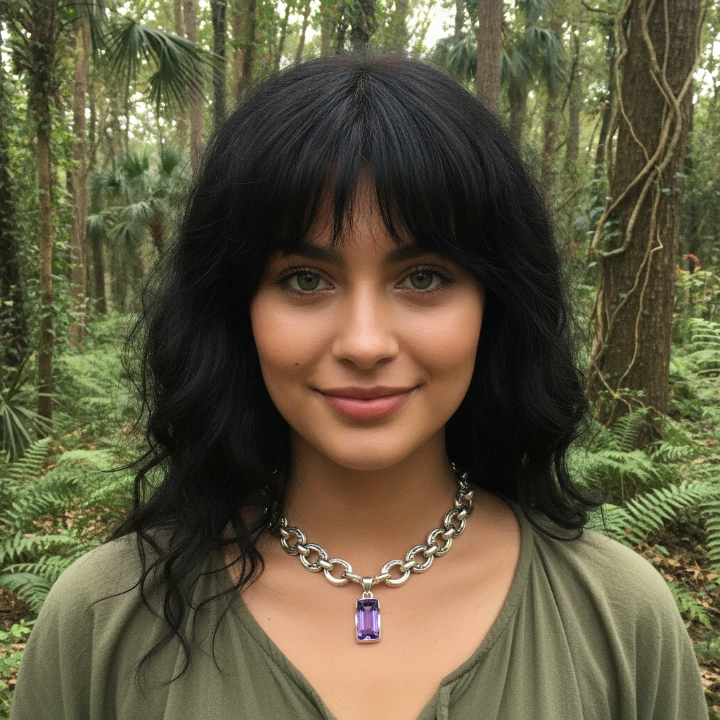 emerald cut amethyst sterling silver pendant