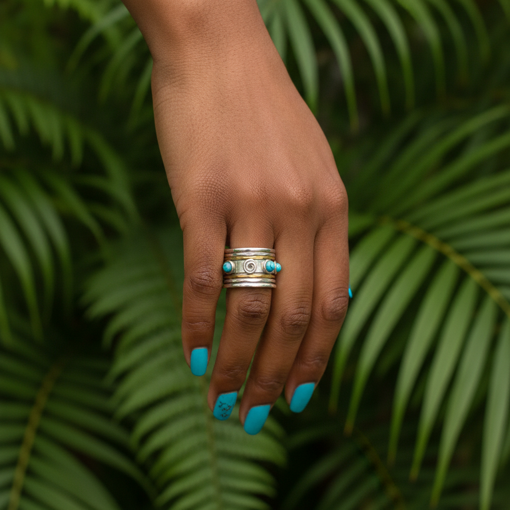 turquoise sterling silver spinning gemstone ring