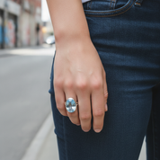 oval blue topaz sterling silver gemstone ring