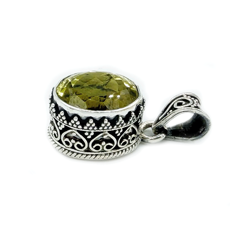 lemon quartz oval sterling silver pendant