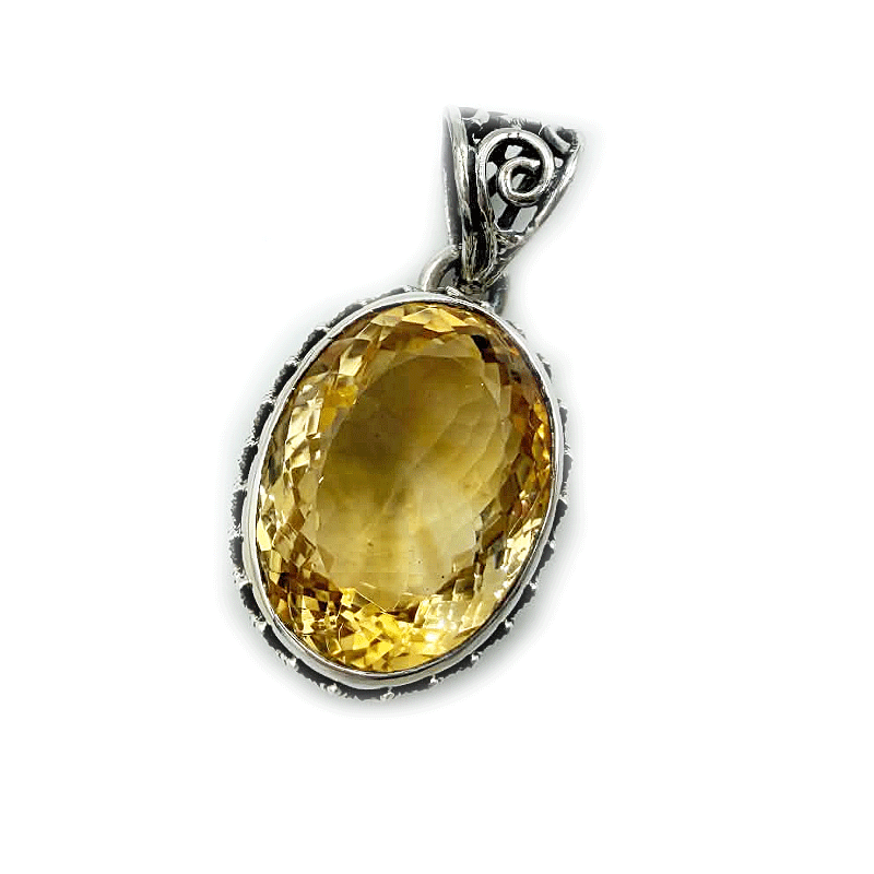 oval citrine sterling silver gemsotne pendant