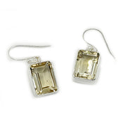 lemon quartz silver rectangle earrings