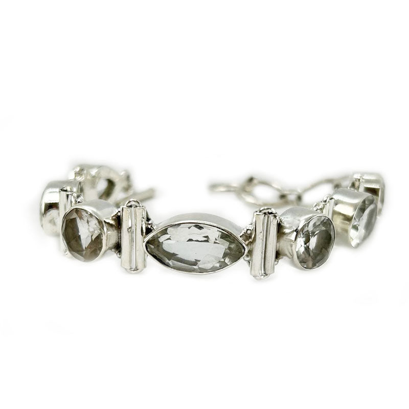 clear quartz silver gemstone bracelet