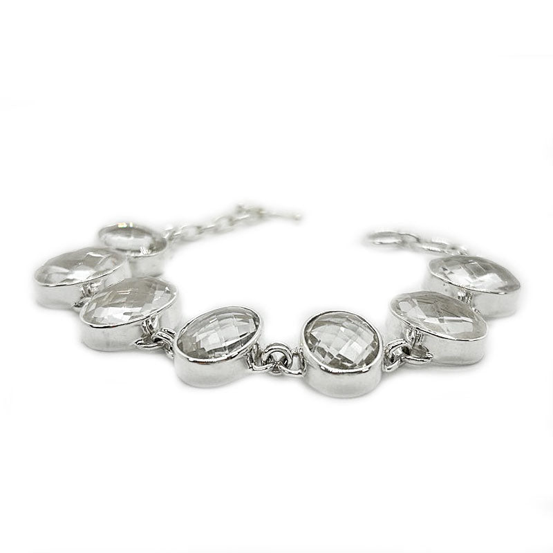 clear quartz silver oval gemstone bracelet