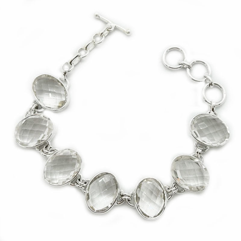 clear quartz silver oval gemstone bracelet