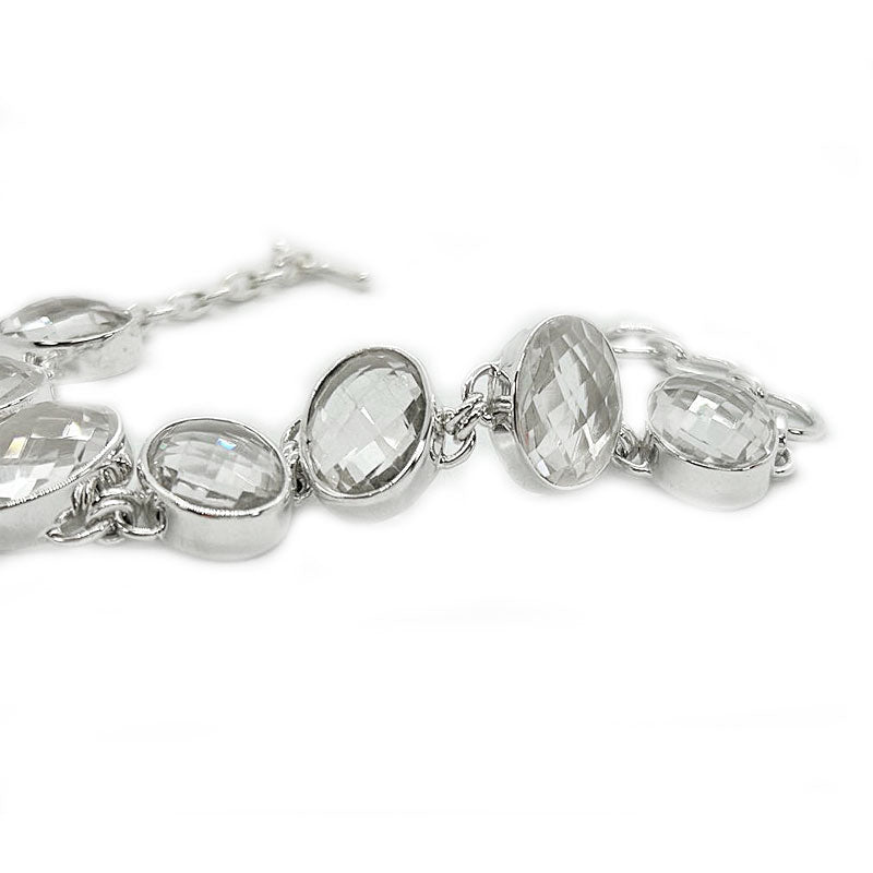 clear quartz silver oval gemstone bracelet