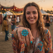 turquosie flower sterlilng silver ring