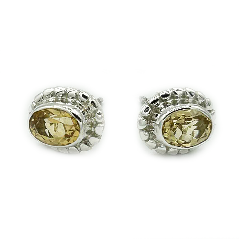 lemon quartz oval stud gemstone sterling silver earrings