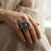 turquoise coral sterling silver ring
