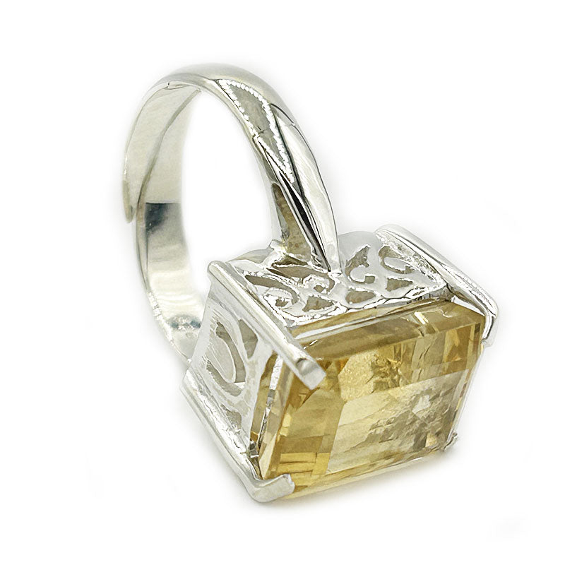 citrine rectangle silver gemstone ring