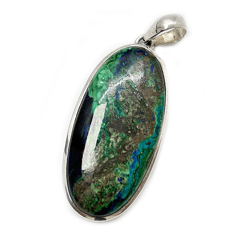 azurite oval silver gemstone pendant