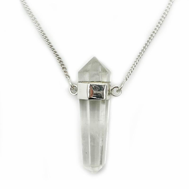 clear quartz point sterling silver necklace
