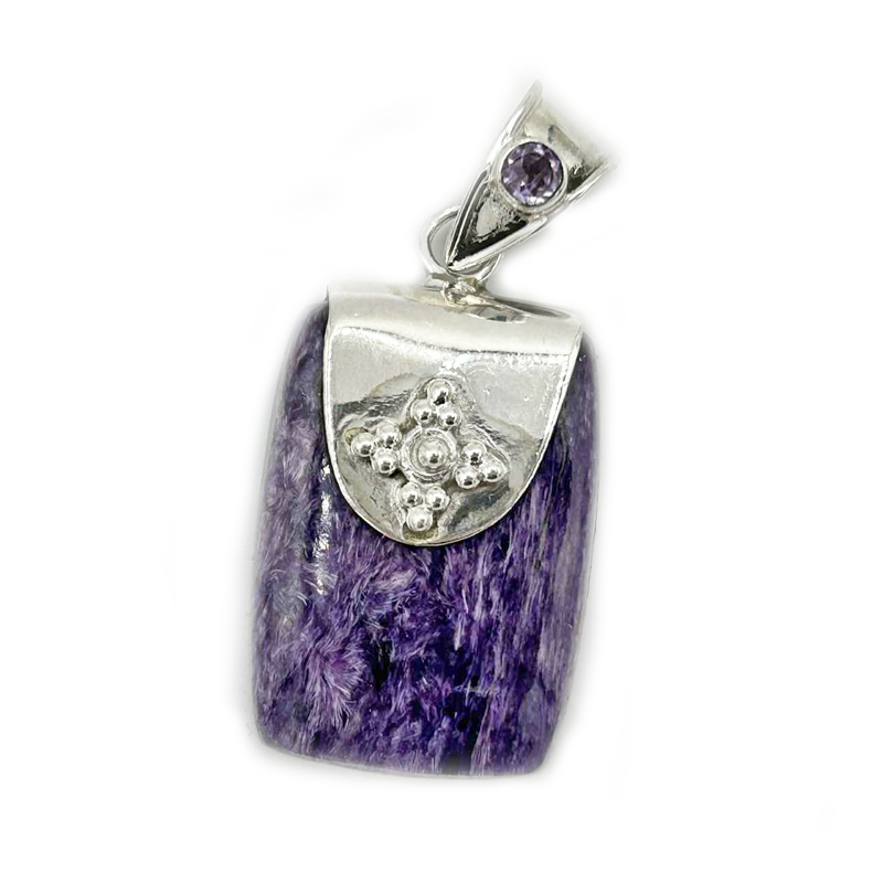 charoite amethyst sterling silver gemstone pendant