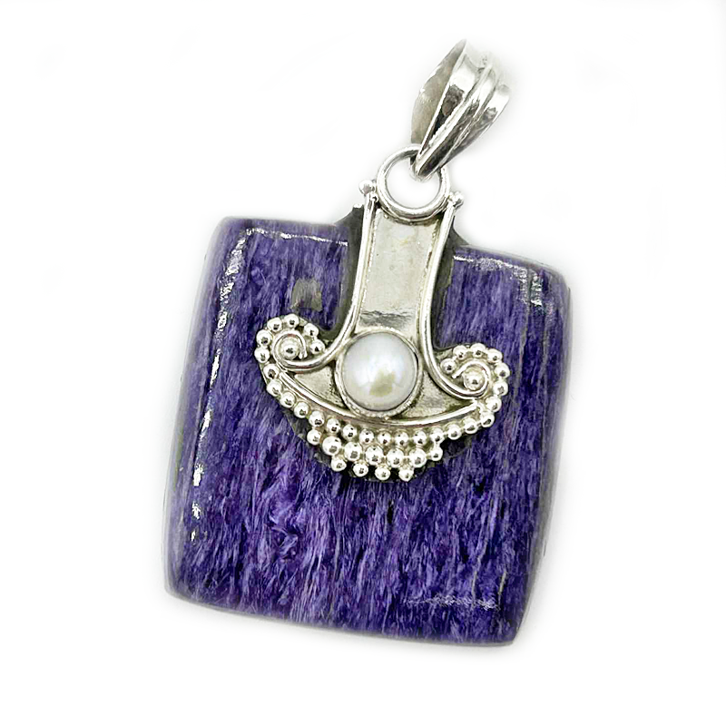 charoite pearl sterling silver gemstone pendant