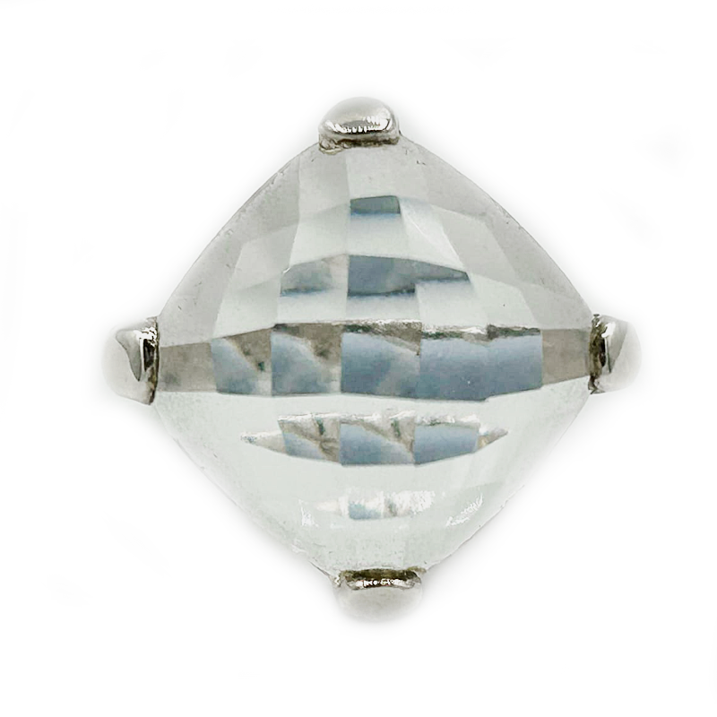 clear quartz checkerboard cut gemstone sterling silver ring
