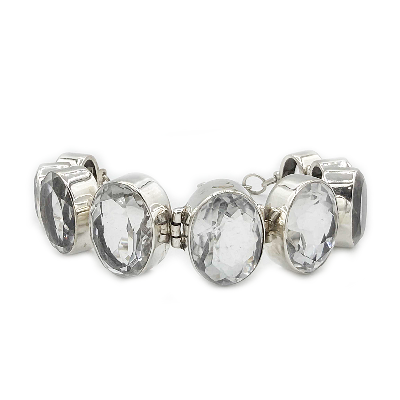 large clear quartz sterling silver gemstone bracelet