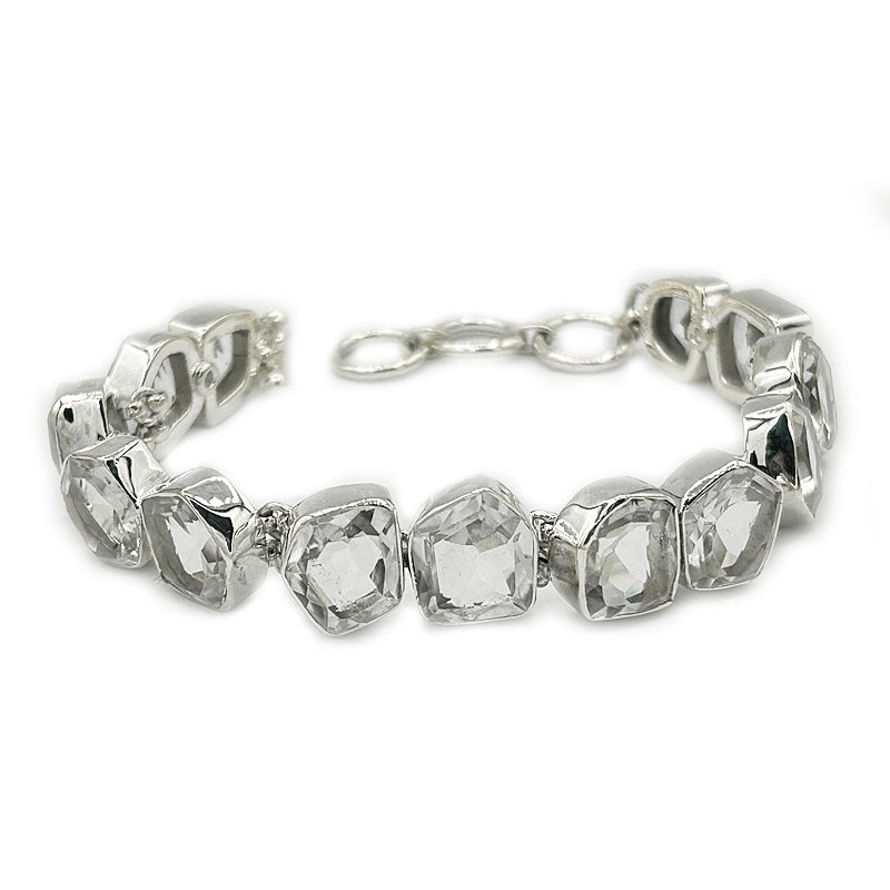 clear quartz silver gemstone bracelet