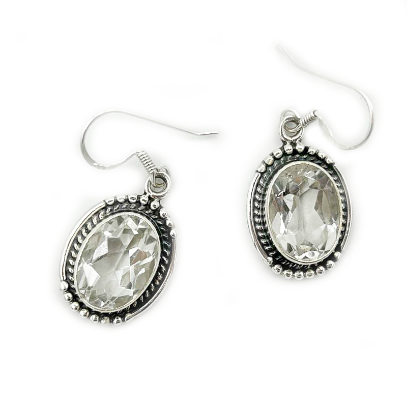 clear quartz oval sterling silver gemstone earrings