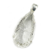 clear quartz teardrop etched silver gemstone pendant
