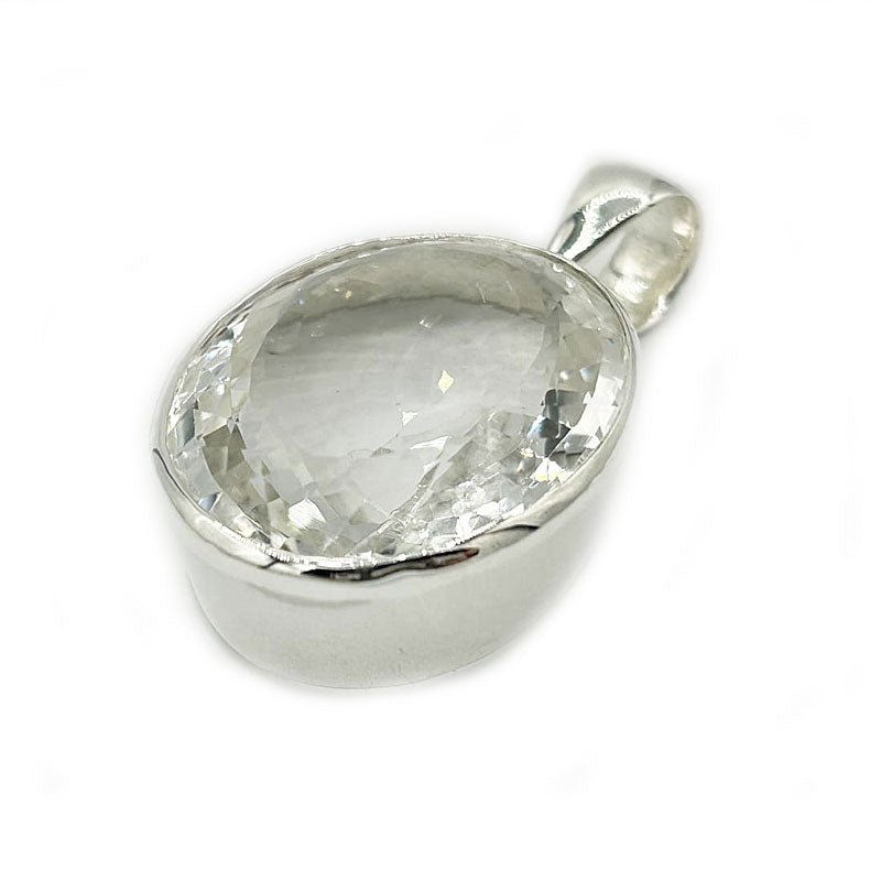 large oval clear quartz sterling silver pendant
