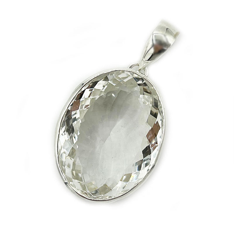 large oval clear quartz sterling silver pendant