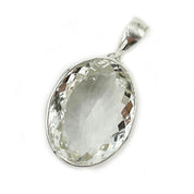large oval clear quartz sterling silver pendant