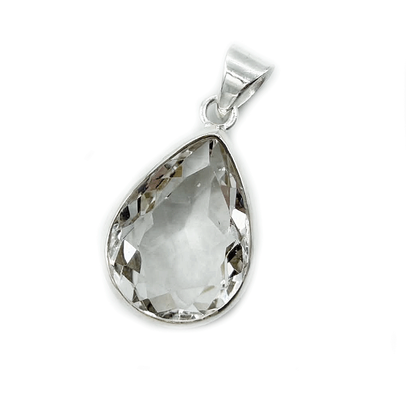 teardrop clear quartz sterling silver pendant