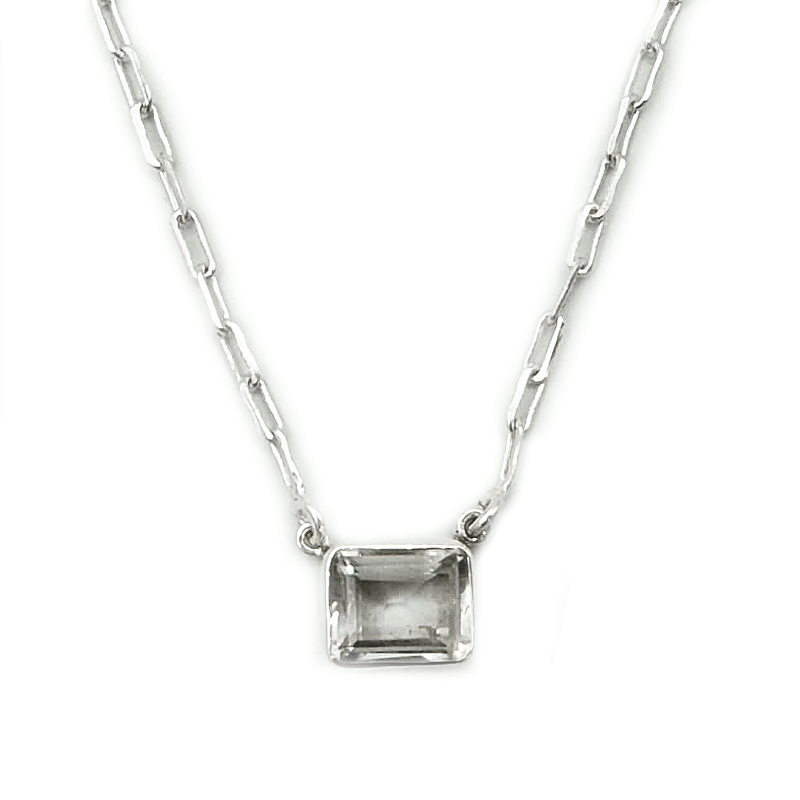 clear quartz emerald cut sterling silver gemstone necklace