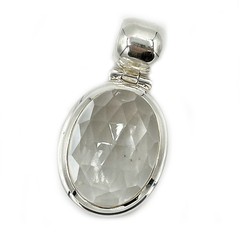 large clear quartz sterling silver gemstone pendant