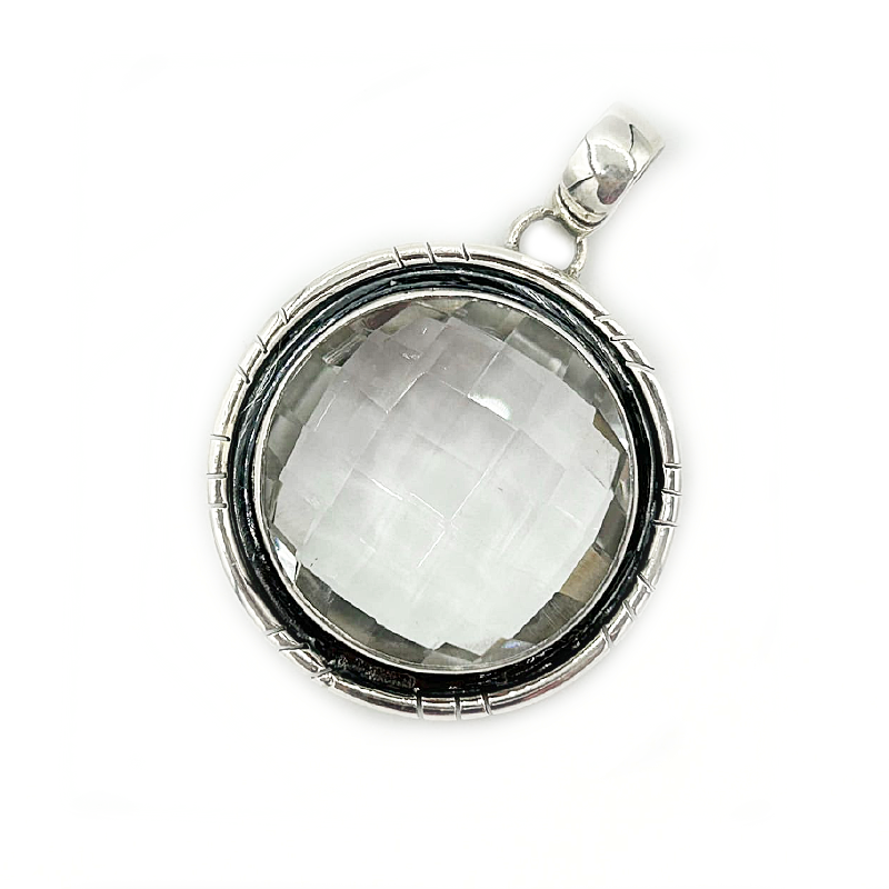 clear quartz round sterling silver gemstone pendant