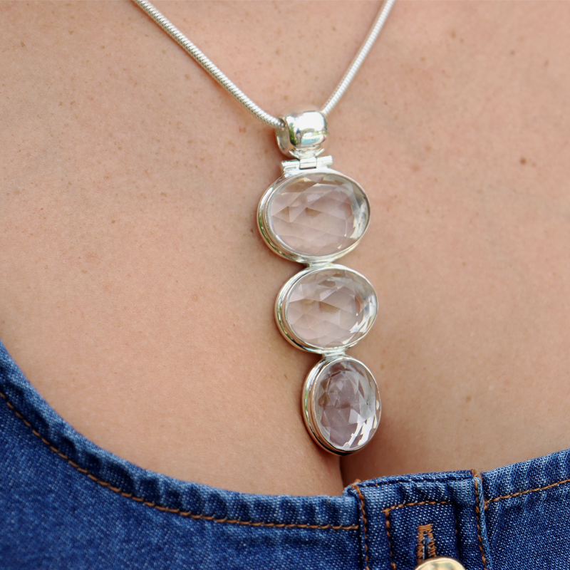 clear quartz large sterling silver gemstone pendant