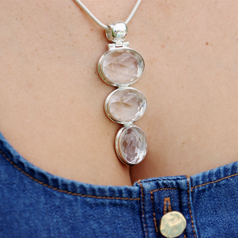 clear quartz large sterling silver gemstone pendant