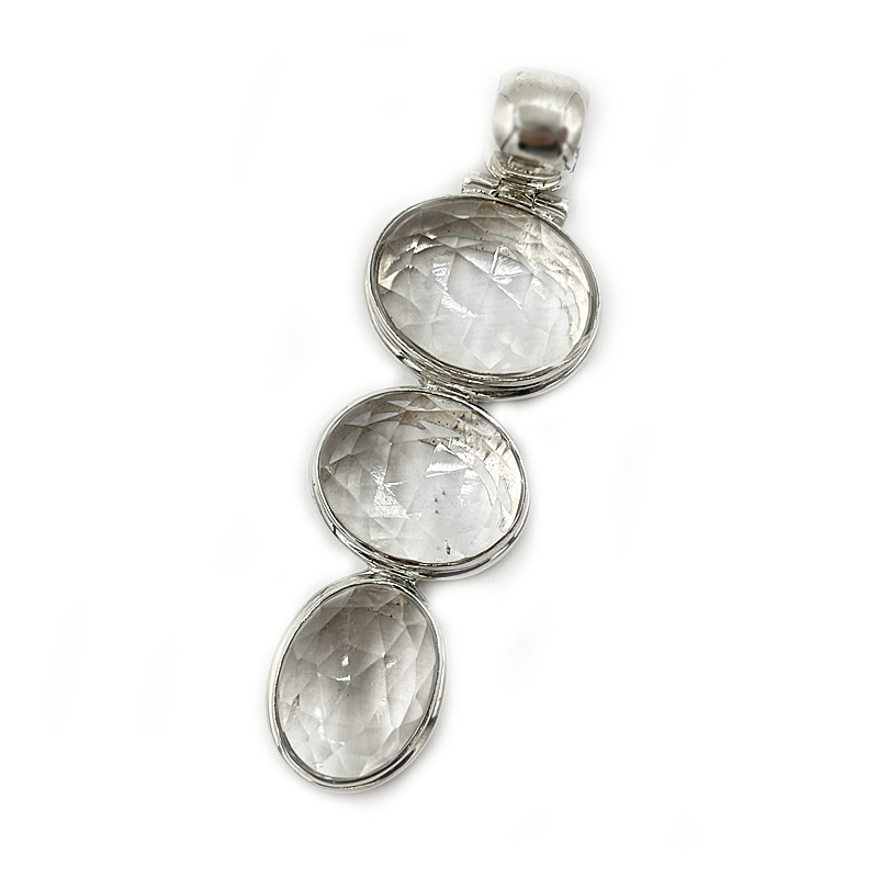 clear quartz large sterling silver gemstone pendant